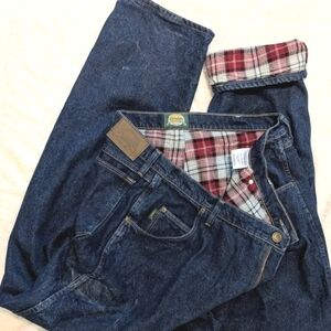 Cabela's Lined Dark Stonwashed Blue Jean Red Plaid Lining Sz 42/34 Big Tall Warm